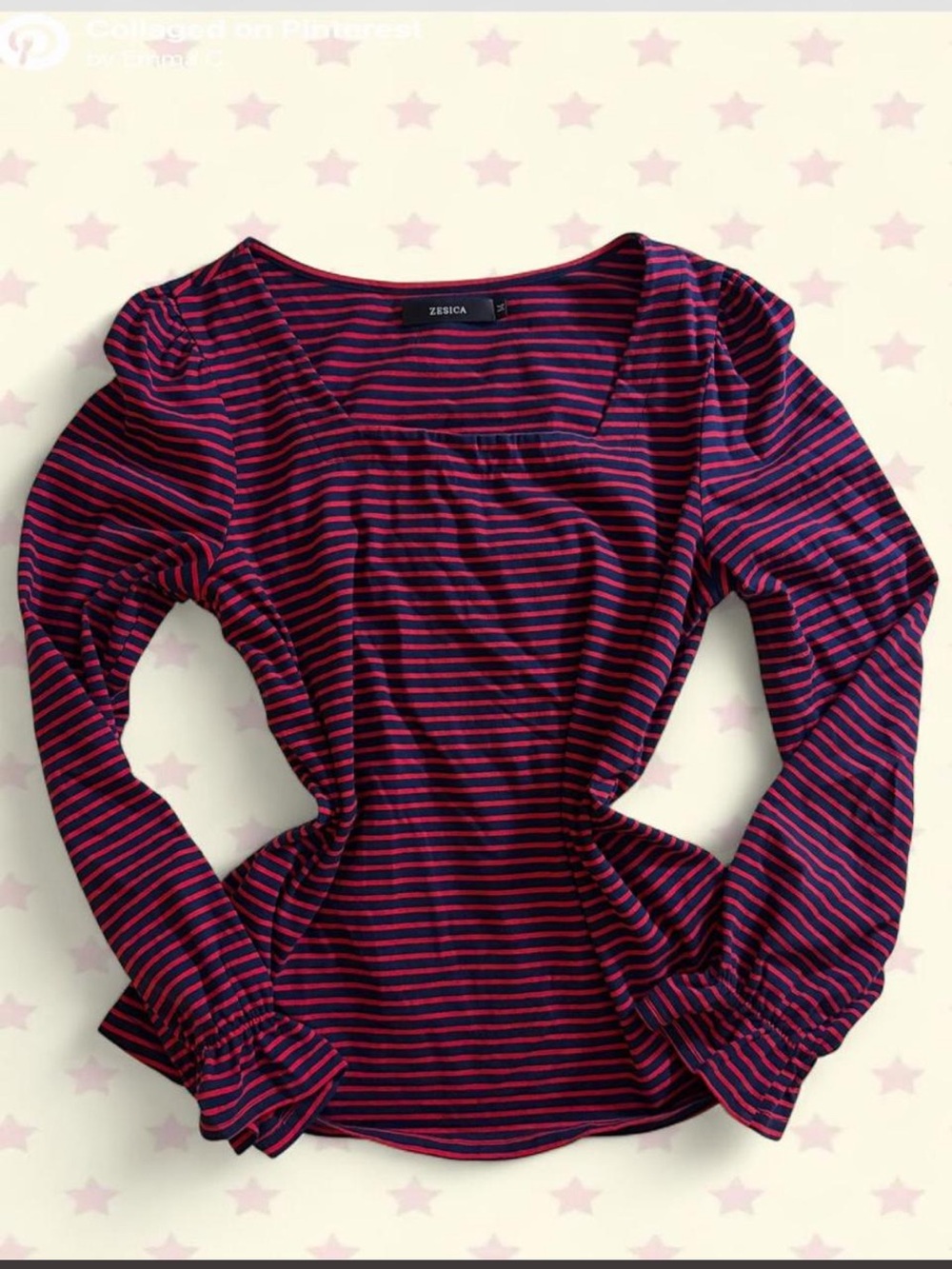 Women’s Red & Navy Striped Long-Sleeve Top